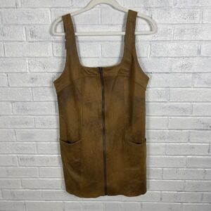 Free People Western Wind Mini Dress Womens Size M Camel Brown Faux Leather Boho